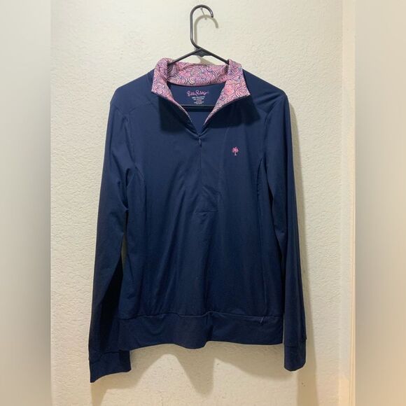 Lilly Pulitzer Frances luxetic 1/4 zip True Navy Twirly pullover size Large - Picture 1 of 6